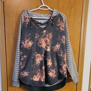 Maurices Dark Gray Floral Lace-Up Hoodie